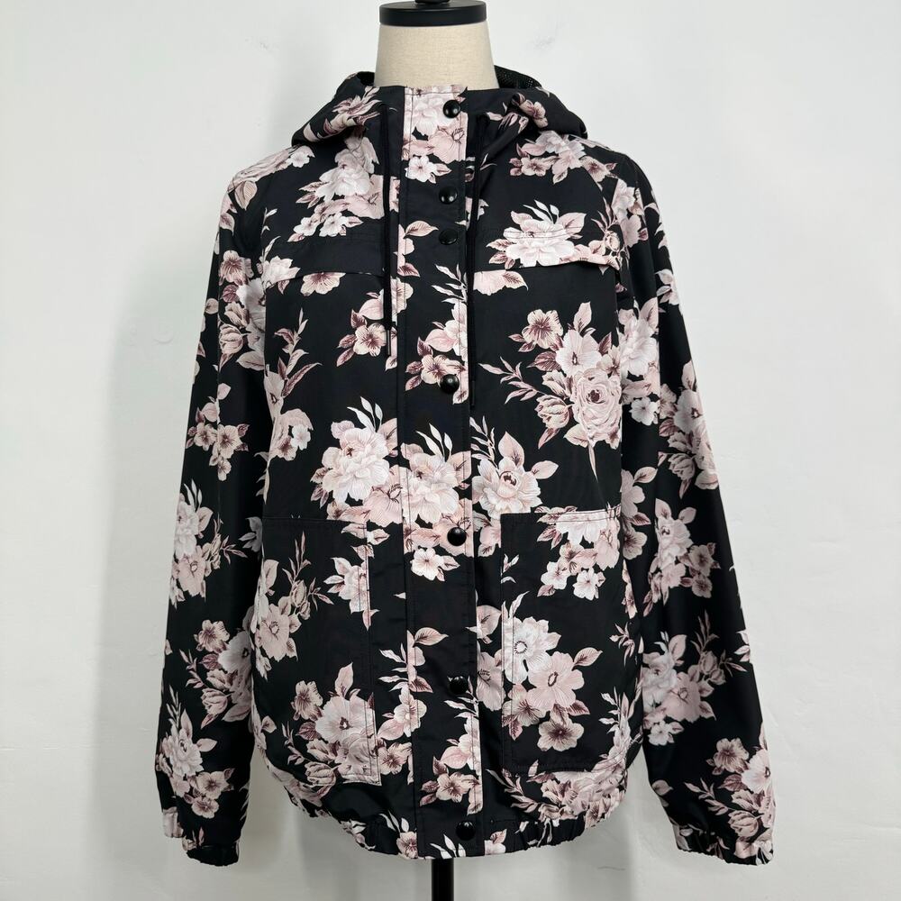 Volcom Floral Windbreaker Jacket Black Lightweight Ski Snowboard Outdoors Size S